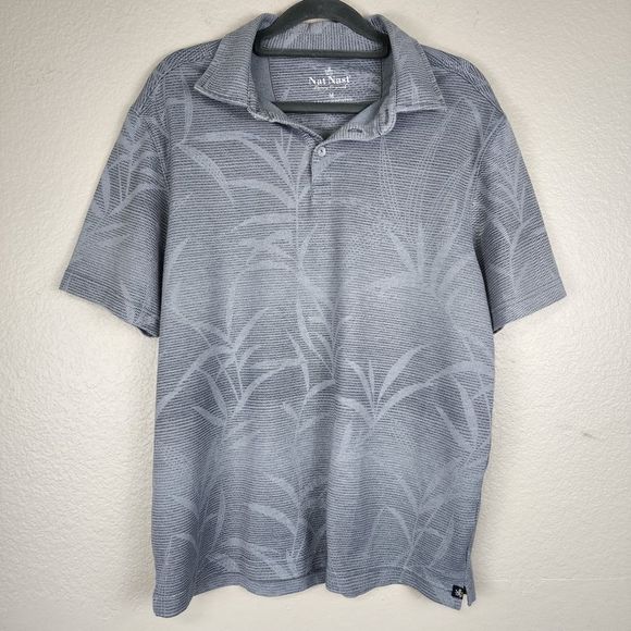 Nat Nast Medium Striped Leaf Print Polo Pullover Shirt - Picture 1 of 6